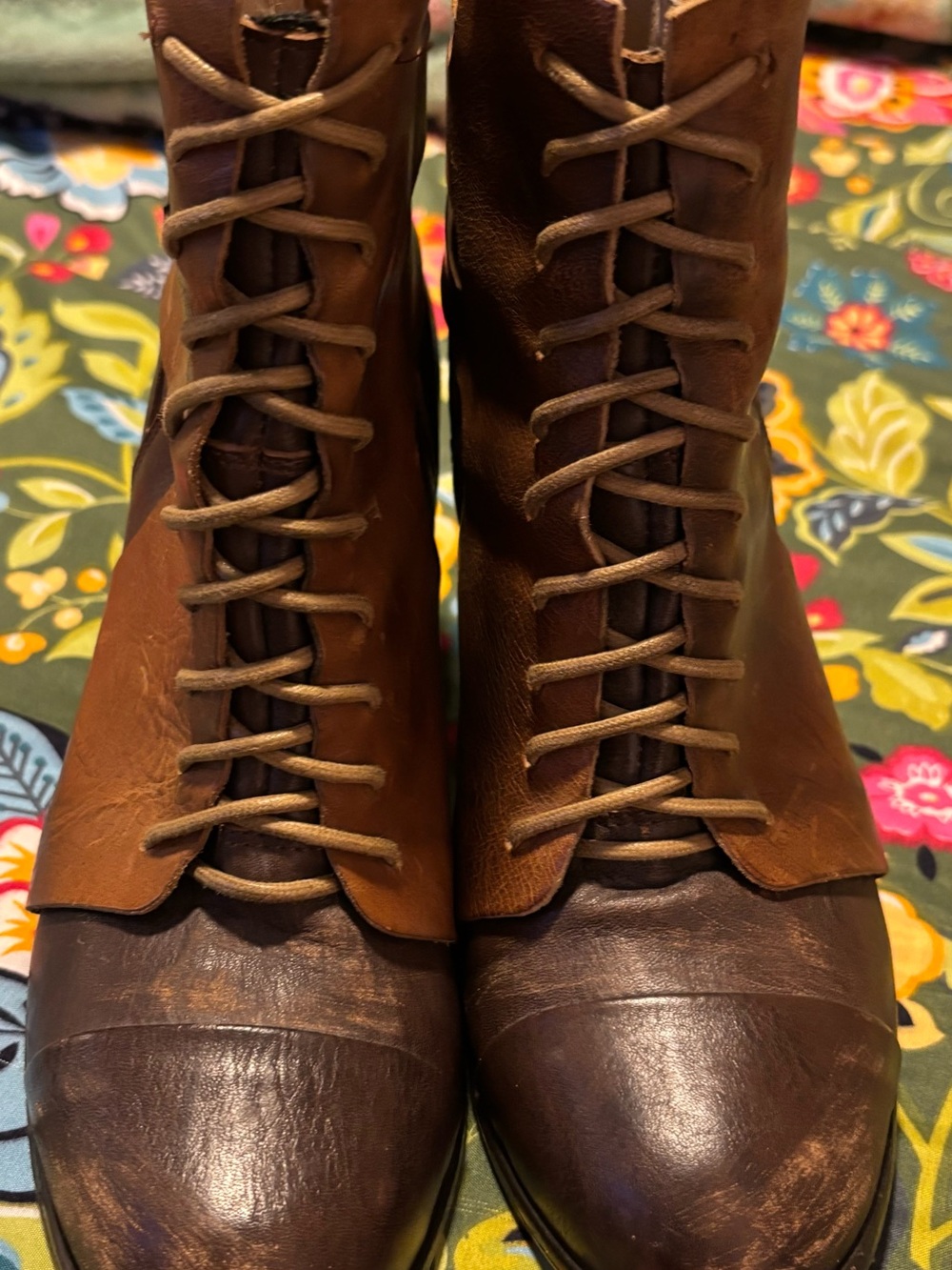 freebird Malry Two-Tone Brown Lace-Up & Buckle Ankle Booties - Picture 3 of 8